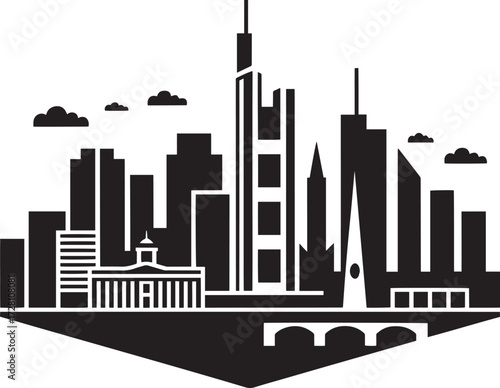 Frankfurt am Main skyline silhouette with clouds, Germany city panorama