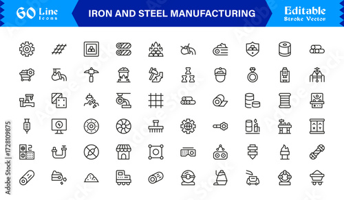 Iron And Steel Manufacturing Essentials – Professional Line Icon Set Featuring Minimal and Pixel-Perfect Industry Symbols for Modern Industrial Applications