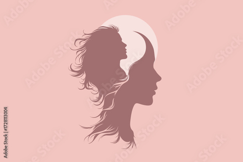 Girl and Woman Silhouette with Inner Profile – Abstract Mind, Brain and Performance Concept Illustration