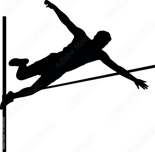 Athlete silhouette pole vaulting high jump sport competition vector