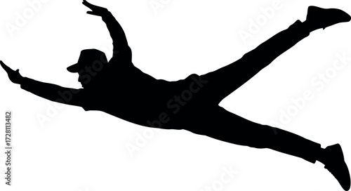 Dynamic silhouette of cricket player diving for catch action shot vector