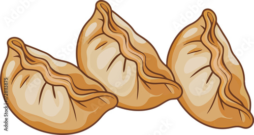 Golden pan-fried dumplings trio delicious asian appetizer vector