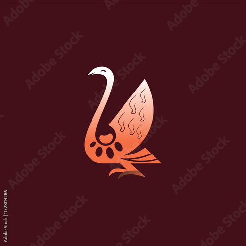 Paw with Swan Logo design icon