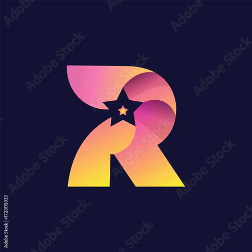 R Letter Logo with Star icon vector
