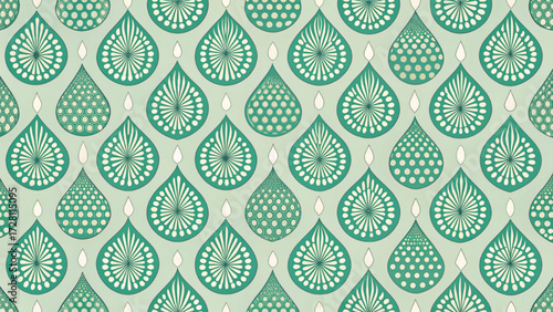 Seamless abstract pattern repeating organic leaf-like and waterdrop shapes background 
