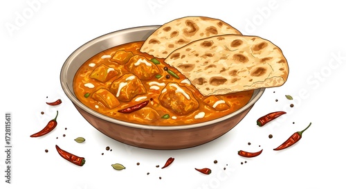 Delicious Indian butter chicken with naan bread, a culinary delight