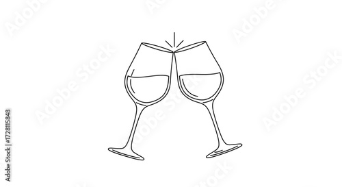 Elegant line art depicting toasting wine glasses for celebrations and design accents