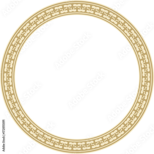 Vector golden round Kazakh national ornament. Ethnic pattern of the peoples of the Great Steppe, Mongols, Kyrgyz, Kalmyks,  Buryats. circle, frame border.