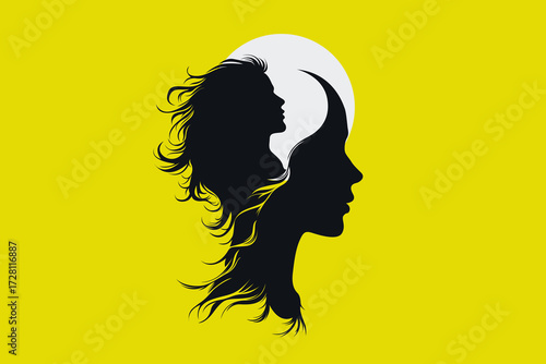 Girl and Woman Silhouette with Inner Profile – Abstract Mind, Brain and Performance Concept Illustration