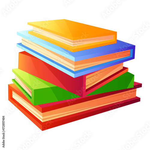 Vector illustration of a stack of books in different colors. Bookshelf, paper notebook, journal, diary, textbook. Concept for World Book Day, school, university, bookstore, and library.