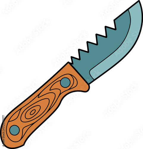 Cartoon hunting knife serrated blade outdoor adventure tool vector