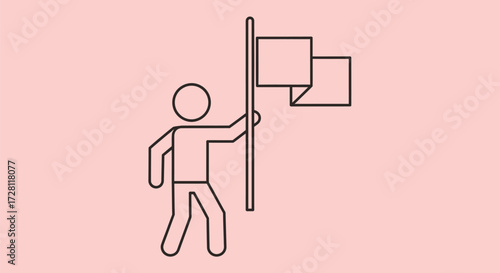 Simplified depiction of a person holding a flag representing accomplishment and goal attainment