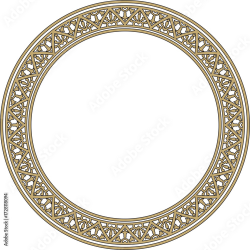Vector round gold with black border, frame, Pompeii ring. Circle Neopolitan ornament. Art of Ancient Rome.