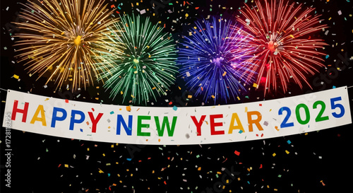 Spectacular fireworks display illuminating the celebration of Happy New Year 2025