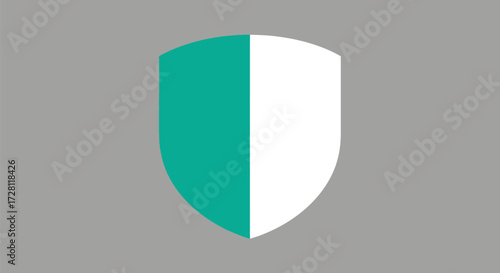 Symmetrical shield design featuring vibrant teal and pristine white on muted grey canvas