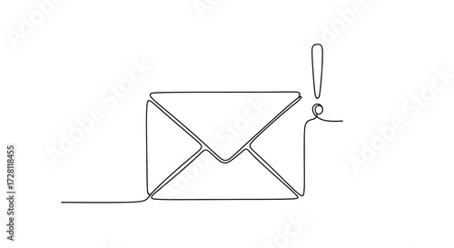 Urgent email message notification graphic illustrated in a modern one-line drawing style isolated