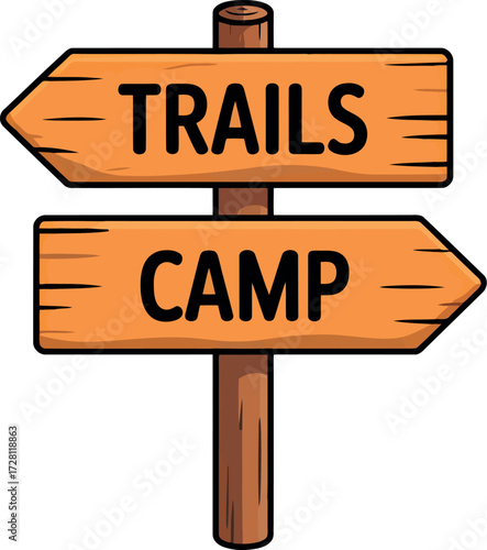 Wooden directional sign for trails and camp with arrows vector