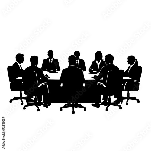 Vector art of business meeting with silhouetted people