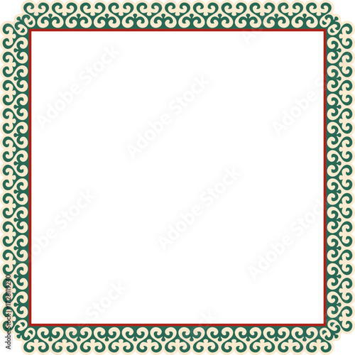 Vector colored square Kazakh national ornament. Ethnic pattern of the peoples of the Great Steppe,