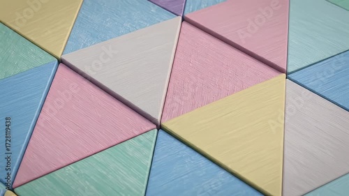 Soft Pastel Triangles Forming a Gentle Geometric Pattern with Textured Surfaces Animation