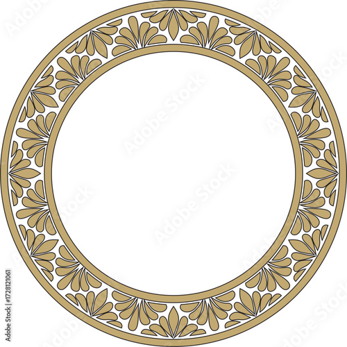 Vector gold and black round classic byzantine ornament. Circle, ring, border, Ancient Greece, Eastern Roman Empire frame. Decoration of the Russian Orthodox Church