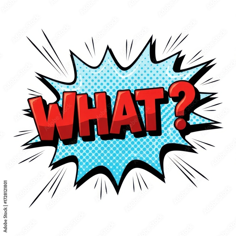 Fototapeta premium Comic book style what question mark burst speech bubble graphic isolated on white background