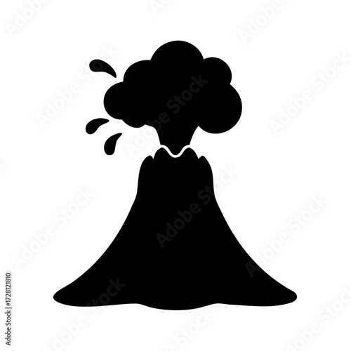 Volcano erupting icon, black silhouette (Black Vector / Illustration Style)