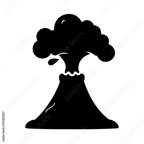 Volcano erupting icon, black silhouette (Black Vector / Illustration Style)