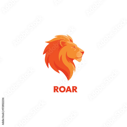 Orange lion head with a stylized mane, facing right, with the word "ROAR" below it in matching orange color.