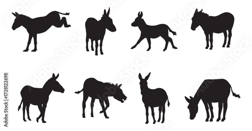 donkey set collection pack bundle black shape icon silhouette vector flat illustration design on white background