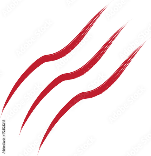 Red claw marks on a white background.