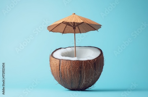 Wallpaper Mural Half coconut with a small straw umbrella Torontodigital.ca