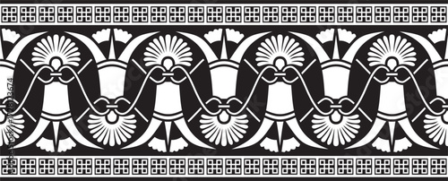 Vector  black monochrome classic seamless european national ornament. Ethnic contour pattern of the Romanesque peoples. Border, frame of ancient greece, roman empire.