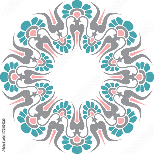 Vector colored classic Greek round ornament. Circle of Ancient Greece and the Roman Empire. Byzantine painting of walls, floors and ceilings. Decoration of European palaces.