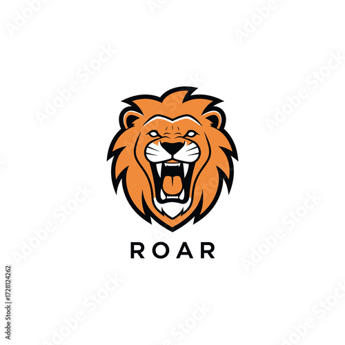 Fierce lion head logo with open mouth and visible teeth, conveying power and aggression, with the word "ROAR" below.