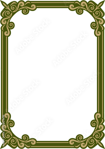 Classic Greek green and gold square ornament. Vector pattern, ancient Hellenic rectangle. European border.