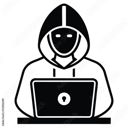 Hoodie Hacker with Laptop – Cybersecurity Icon