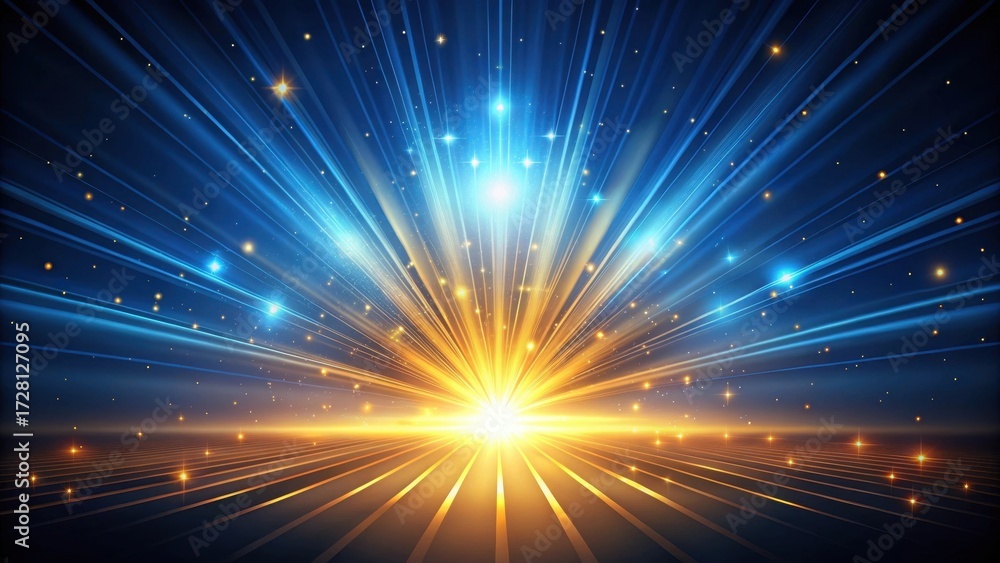 Naklejka premium Abstract Dark Blue Neon Light with Rays of Gold