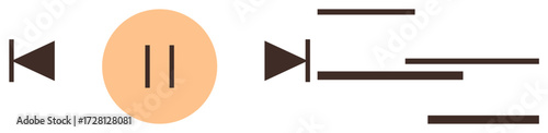 Backward, pause, forward buttons in simple design, accented by horizontal lines. Ideal for audio, video player interface, technology, minimalism interaction design user interface streaming. Simple