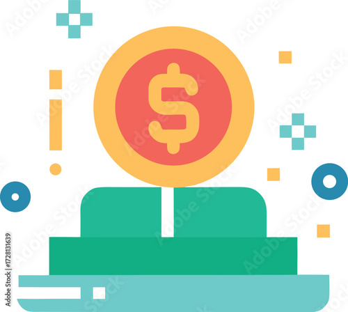 Illustration of a coin on a pedestal, representing financial success