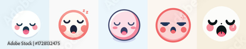 Cute and adorable pink emoji face. Vector, illustration, design, icon set.