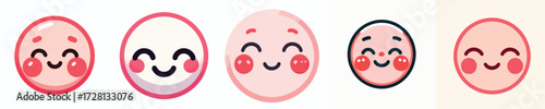 Cute and adorable pink emoji face. Vector, illustration, design, icon set.