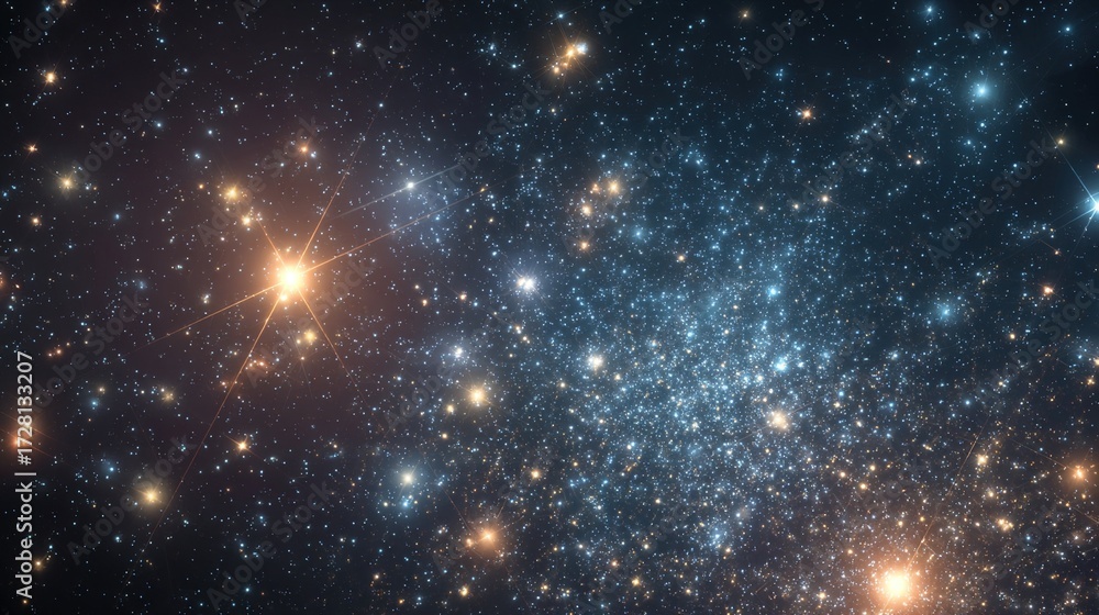 Fototapeta premium A cosmic scene of the early universe with stars of varied sizes and luminosities. 