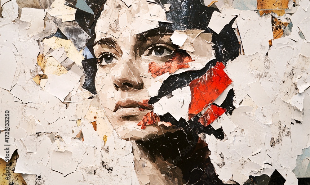 Fototapeta premium Torn Paper Human Collage Symbolizing Fragility