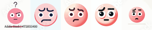 Cute and adorable pink emoji face. Vector, illustration, design, icon set.