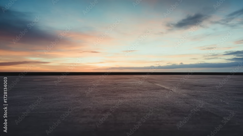 Fototapeta premium Panoramic view of empty asphalt road with sunset sky, high quality image. Suitable for websites, posters, and outdoor adventures.