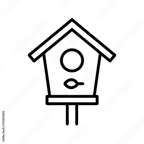 Simple line drawing of a birdhouse in minimalist style  