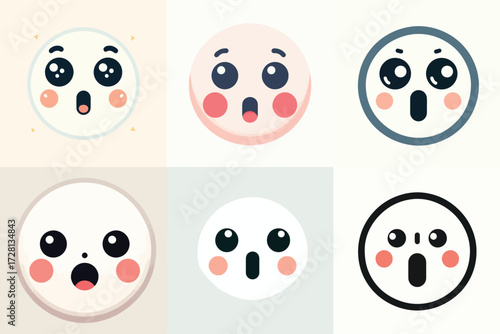 Cute and adorable pink emoji face. Vector, illustration, design, icon set.