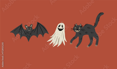 Cute Hand Drawn Halloween vector illustration. Vintage style