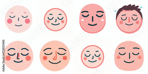 Cute and adorable pink emoji face. Vector, illustration, design, icon set.